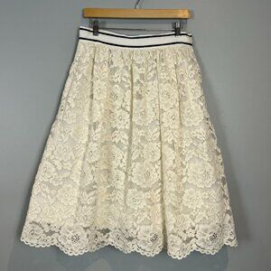 Alice + Olivia White Lace Skirt Size 10 Midi A-Line with Pockets Coastal Boho